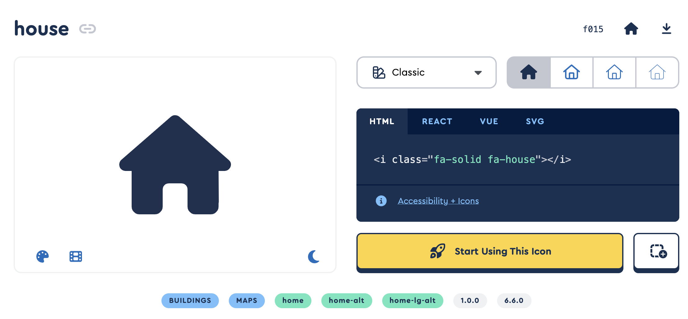 House icon in code point F015. (Source: Font Awesome)